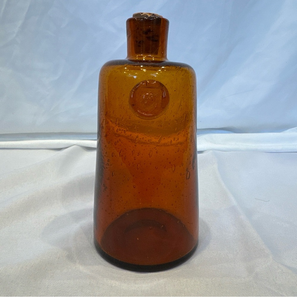 Vintage Erik Höglund Amber Glass Bottle, Schnapps Bottle, Signed H 792
